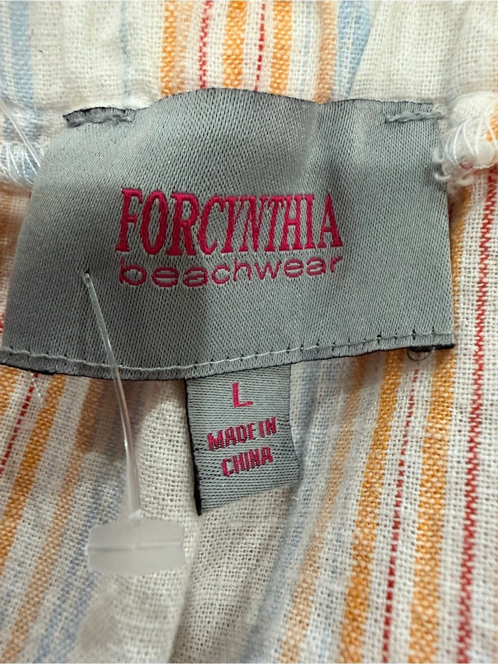 For Cynthia Palazzo Beach Pants Womens Sz L Linen Blend Wide Leg Cream Stripped